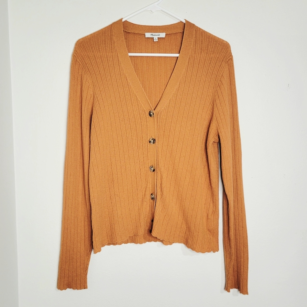 Madewell Pointelle Orange Ribbed Wool Blend Button Front Cardigan. Size XL